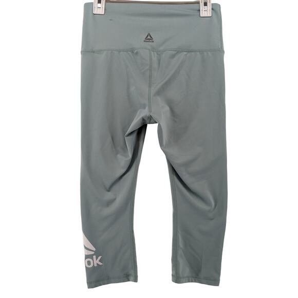 Reebok Capri Leggings M Blue Workout Activewear Wide Waistband Logo Slim Fit Gym - Picture 2 of 12